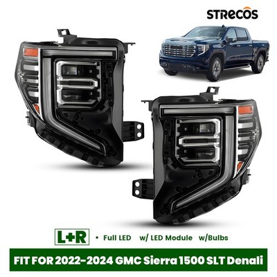 For 2022 2023 2024 2025 GMC Sierra 1500 SLT/Denali Full LED Headlight Pair