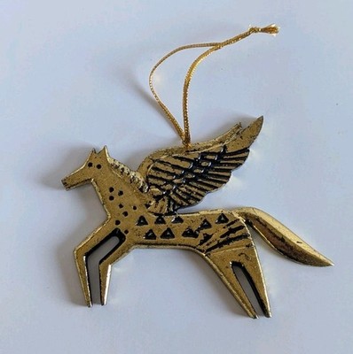 Laurel Burch Horse Gold Ornament 1992 Unique Design Signed
