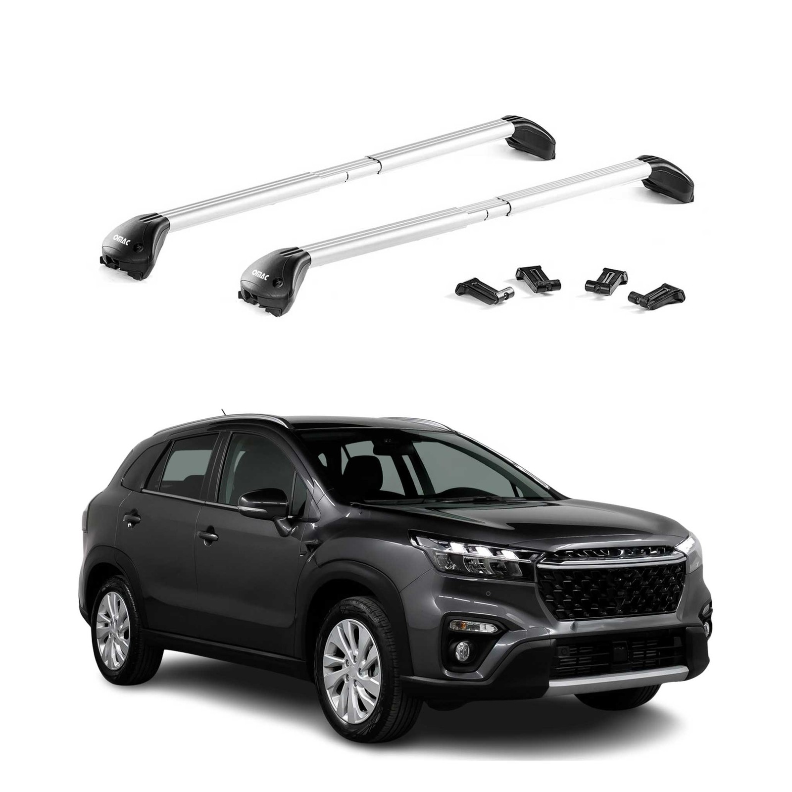 Barres de toit haut de gamme en aluminium gris aérodynamique pour Suzuki S-Cross