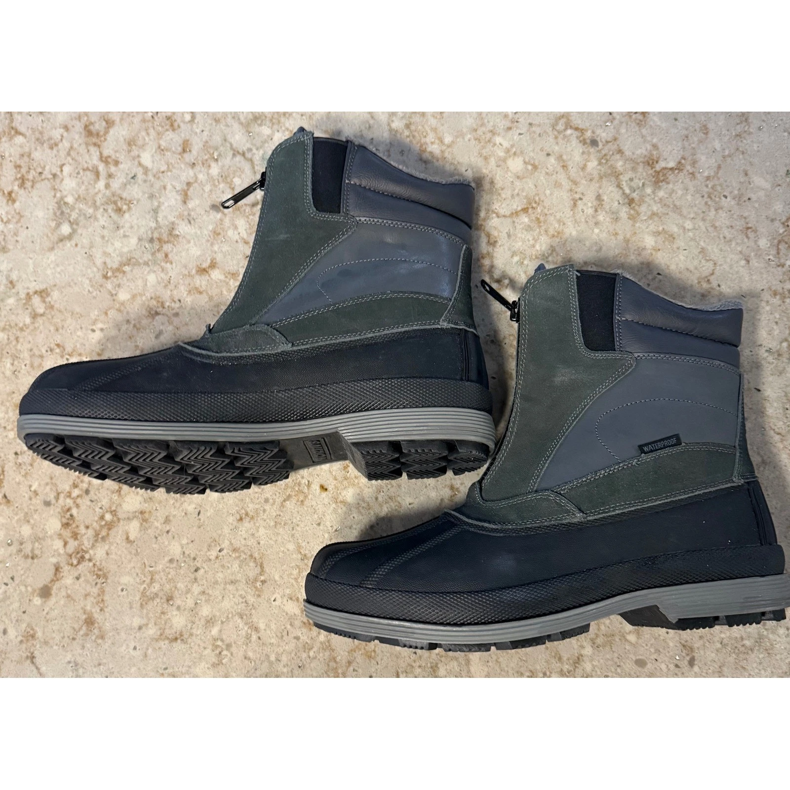Nortiv 8 Mens Winter Snow Boots Waterproof Insulated Front Zip Black Grey 11
