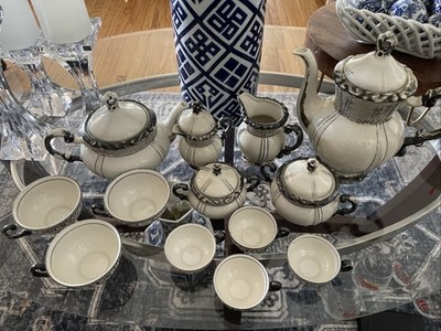 1940s Bavaria Mittertiech Platinum Coffee & Tea Set Creamer Sugar 18 Pc Set