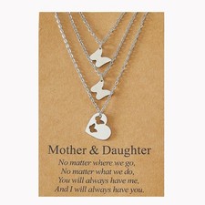 3 PC Necklace Set Mother Daughter Butterfly 18"-20" Stainless Steel