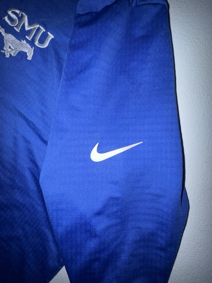 SMU Nike Dri Fit пуловер мужской XL четверть молнии синий белый длинным рукавом NCAA - Изображение 4 из 4