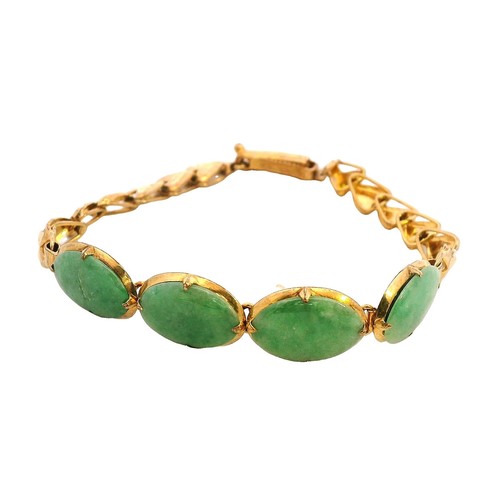 22ct Gold Jadeite Jade Bracelet 4 Stone Cabochon Heart Link 9.15g - 第 9/14 張圖片
