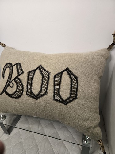 "BOO" Pillow Tan In Color Braided Tassels Approximately 23 In. Long 1nd 10 Deep - Picture 4 of 9