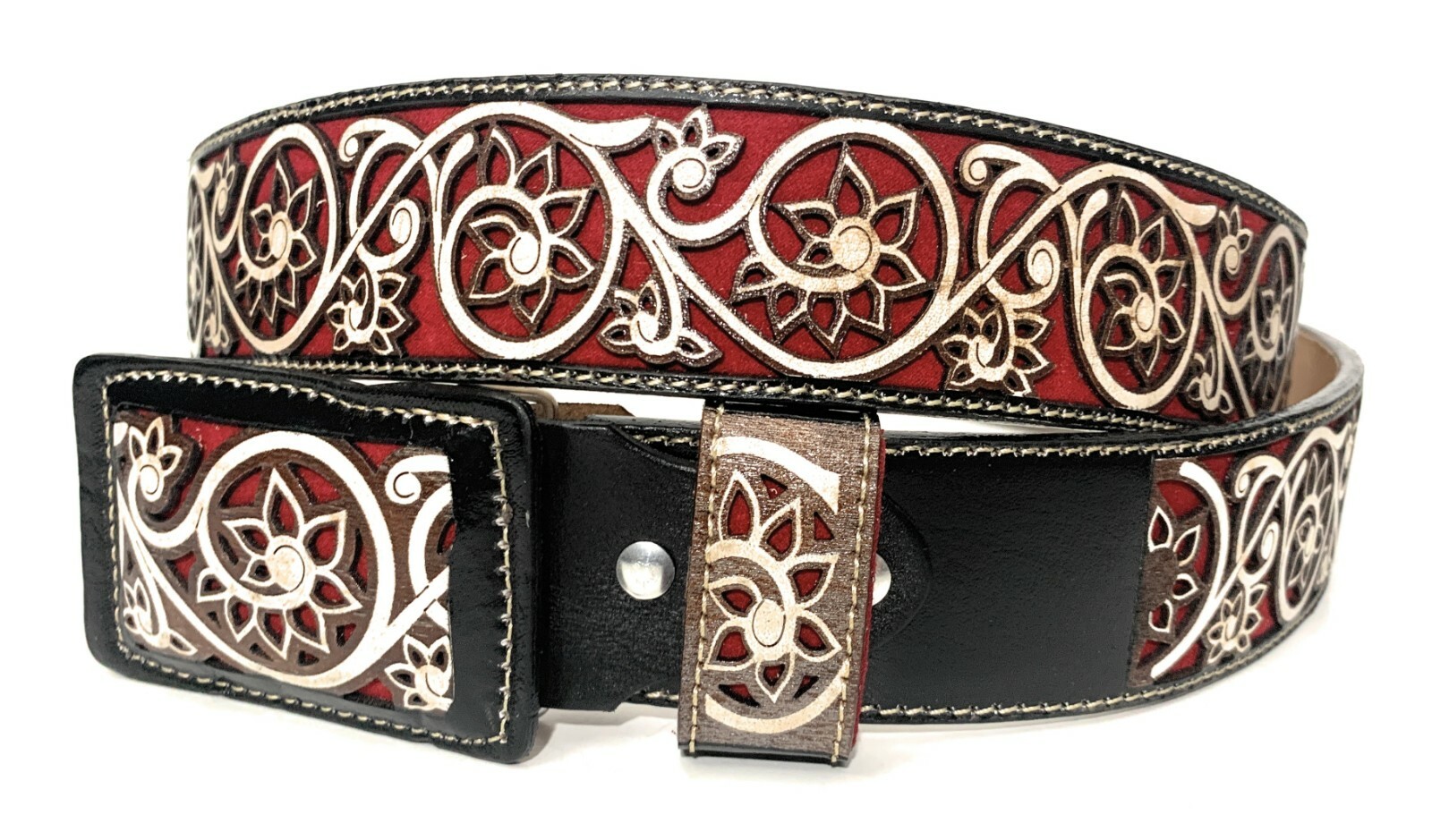 MEN'S WESTERN LEATHER BELT. SADDLE HORSE COWBOY RODEO BELT. CINTO CHARRO VAQUERO