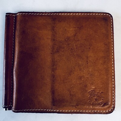 Il Bisonte Mens Slimline Bi-Fold Wallet with Money Clip, Leather, Natural Colour