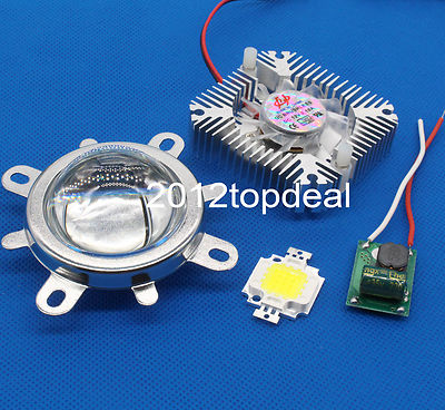 10W Cold White 6000-6500K High Power LED+10W Driver+44mm Lens+10w Heatsink kit