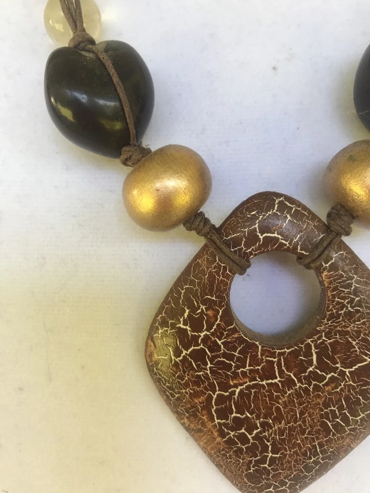  Collar Tonos Tierra Joyería de Moda Multi Cuentas Piedra Cuero Hilo Foto 3 de 4