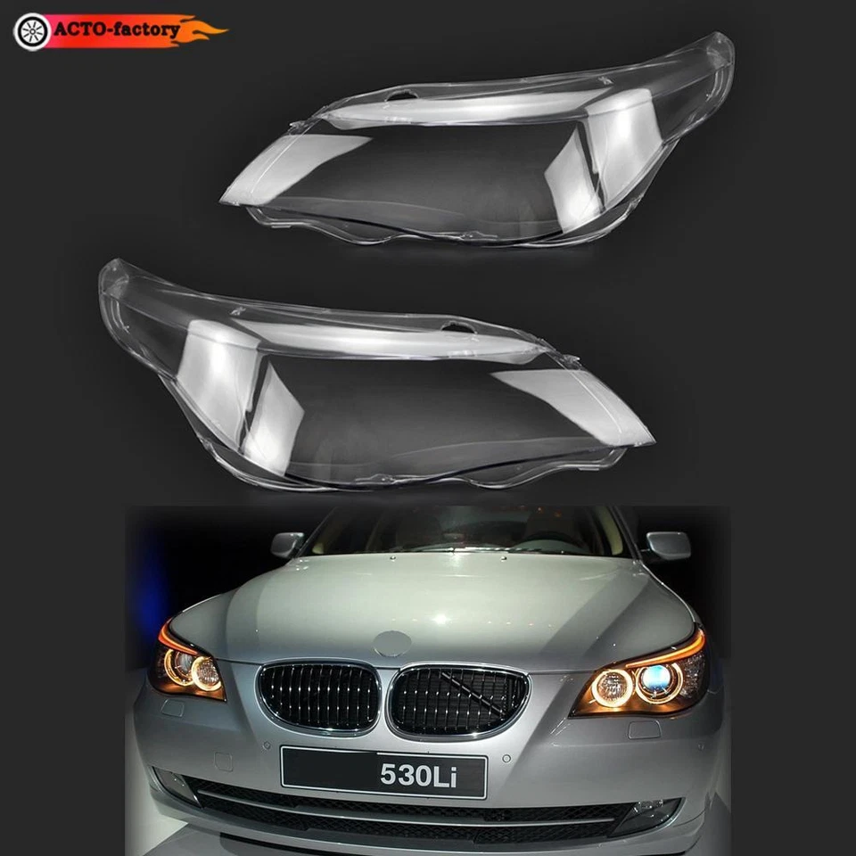 For BMW E60 E61 08-2010 5 Series 525i 530i Pair Headlight Lens Cover Shell+Glue Foto 2 de 4