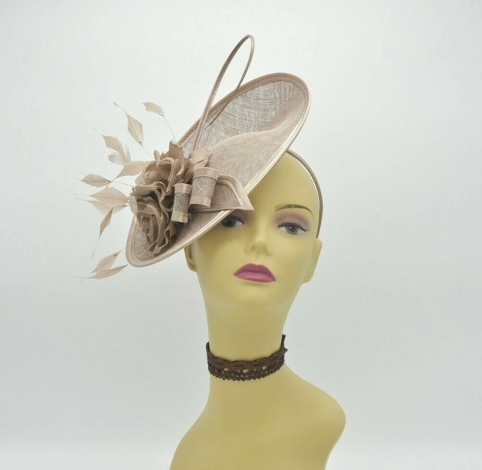 M8184(Taupe)Kentucky Derby Church Wedding Easter Tea Party Sinamay Fascinator Foto 2 de 4