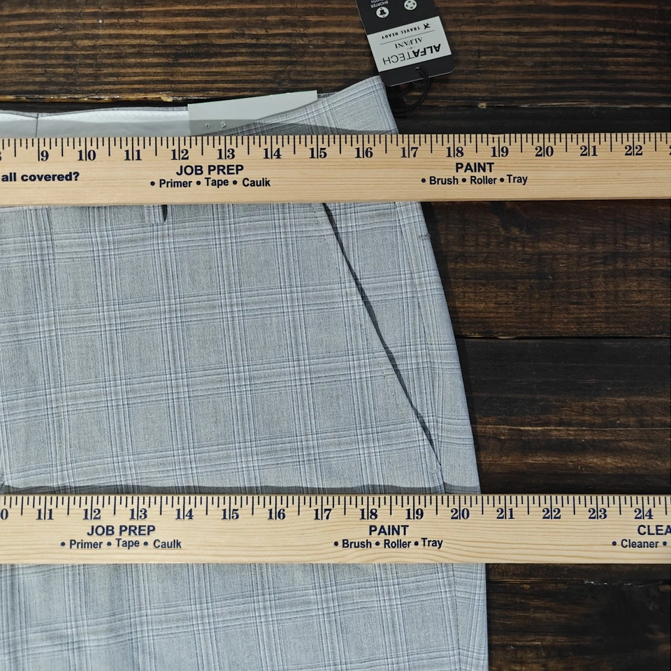 Pantalones de vestir para hombre Alfani gris claro a cuadros mezcla de poliéster talla 34 x 32 AJUSTE CEÑIDO Foto 3 de 4