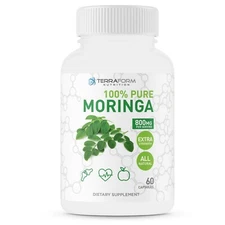 Pure Moringa Oleifera Leaf Powder Capsules, Green Superfood 800mg/30 Serv.