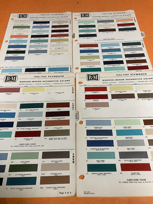 1954-59 PLYMOUTH AUTOMOTIVE R & M, Exterior Paint Color Chip Chart Sheet ORIG