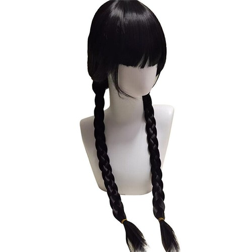 Wednesday Addams Wigs Long Black Braids Hair with Bangs Cartoon Cosplay Wigs - Picture 5 of 8