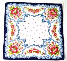 VINTAGE HANKY 1950s FLORAL PRINT CLASSIC STYLING SWIRLS PINK  BLUES NEVER USED