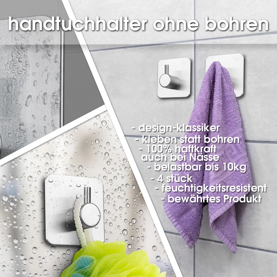 Handtuchhalter ohne bohren Handtuchhaken selbstklebend Edelstahl 4 Stück - Bild 3 von 4