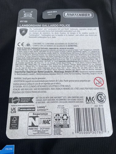 2021 Matchbox 69/100 Lamborghini Gallardo Police WHITE New Near Mint - Picture 2 of 2