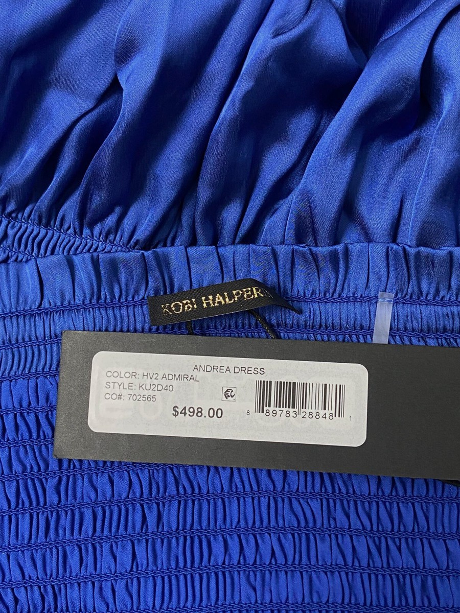 $498 Kobi Halperin Women's Blue Pleated Off-The-Shoulder Andrea