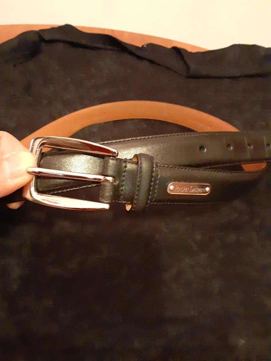 Ralph Lauren Silver Metal Black Leather Belt L 32 display picture 1