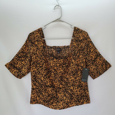 Free Press L (Nordstrom) Brown With Black Spotted Cinched Blouse