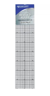 Box 12 Westcott B-85B BLACK, 18'' X 2'' 8ths Graph Beveled Plastic Clear Rulers