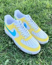Nike Air Force 1 Custom Pale Yellow & Blue White Shoes Mens Womens Mens Womens