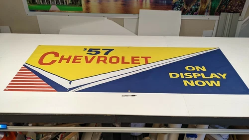 Chevrolet '57 1957 Vintage Style Dealer Promo Banner Chevy ON DISPLAY NOW