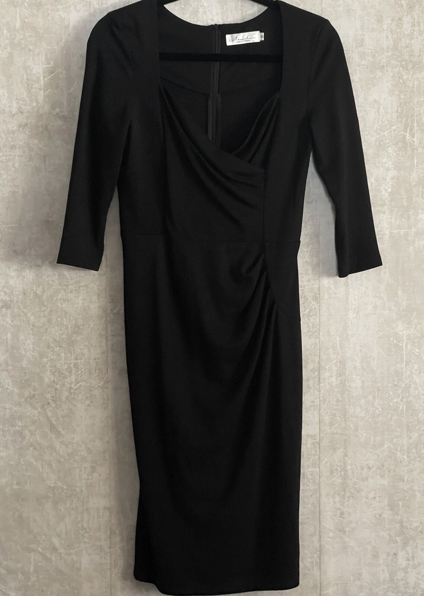 3 4 sleeve black bodycon dress Newdow Boutique Women's 3/4 BodyCon, Front Pleated Side Gather, VNeck SzM All White Party Outfits cleanup-2026-09-08 Scoop neck 3/4 sleeve Color:Black and Daffodil