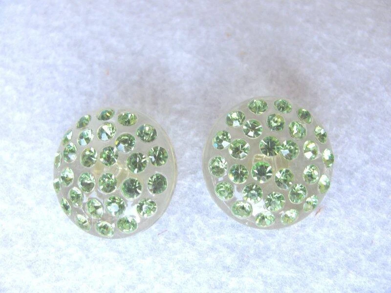 Vintage Six Sparkling Lime Green Rhinestone Buttons Set in Acrylic-Sooo Pretty - Image 2 of 4