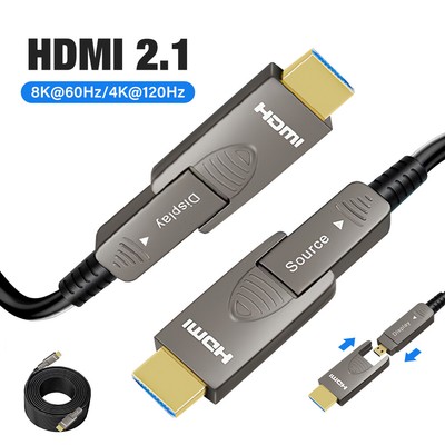 Fiber Optic HDMI 2.1 Cable 4K/8K Micro HDMI Cord Detachable 48Gbps Ultra Speed