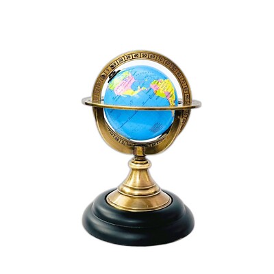 5.10'' Nautical Brass Armillary Sphere World Globe with Aqua Blue Map