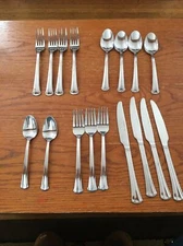 Stainless Silverware Set Triple Flute Handle 19 Pcs Knife Fork Spoon Dorm School