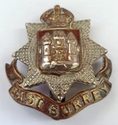 East Surrey Regiment WW2 Cap Hat Badge. Slider to Rear. KC. British Army..