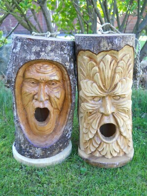 Vogelhaus Nistkasten aus geschnitztem Holz grüner Mann 33 cm Indoor / Outdoor Varianten 