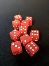 10 pack 16mm Square RED Dice -Opaque - White pip