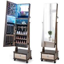 Standing Jewelry Armoire Lockable Jewelry Cabinet Vanity Mirror with LED Light