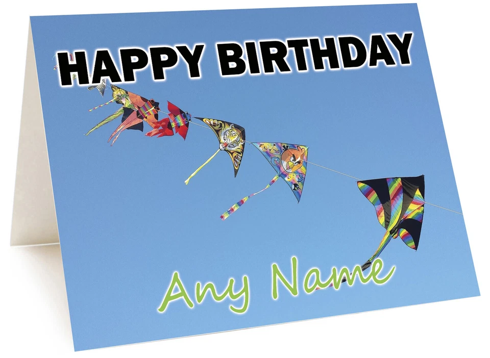 Personalised Kite Flying Birthday Card - ANY RELATIVE FAMILY FRIEND NAME