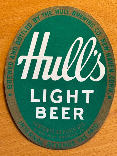 Hull's Light Beer 32 oz Label, IRTP, Hull Brewing Company, New Haven CT