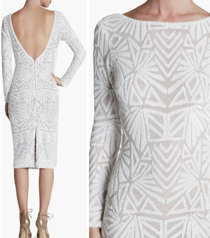 Dress the Population Lola Sequin Body-Con Dress in White/ Nude Size XS NWT  | eBay
