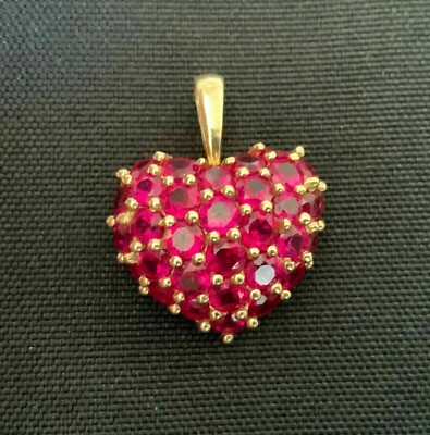 2Ct Round Lab Created Ruby Women's Heart Pendant 14K Yellow Gold Plated ...