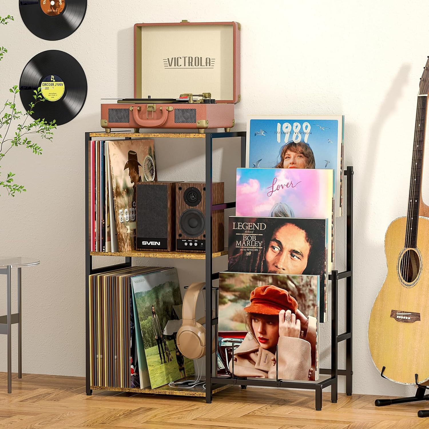 Compact Turntable Stand with Storage for 200+ Vinyl Records & Albums-image