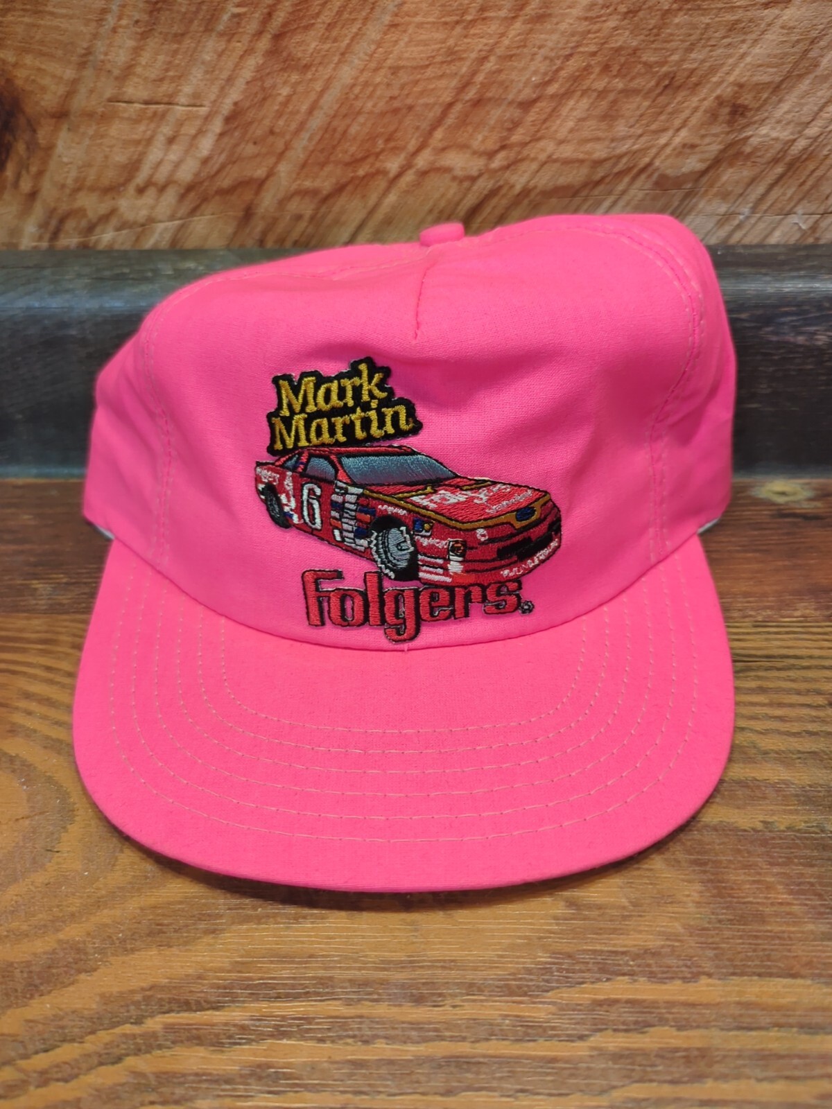 Vintage Mark Martin #6 Folgers Mesh Trucker Snapback Hat Cap NASCAR  Neon Pink