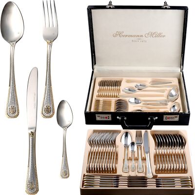 Royal Family Collection 72 Piece Fine Flatware Silverware Set with Gift Carry...