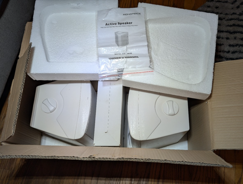 NICE BIG Monoprice Active Powered Speakers (pair) NEW In Box Complete MPA-25-WH - Picture 2 of 5