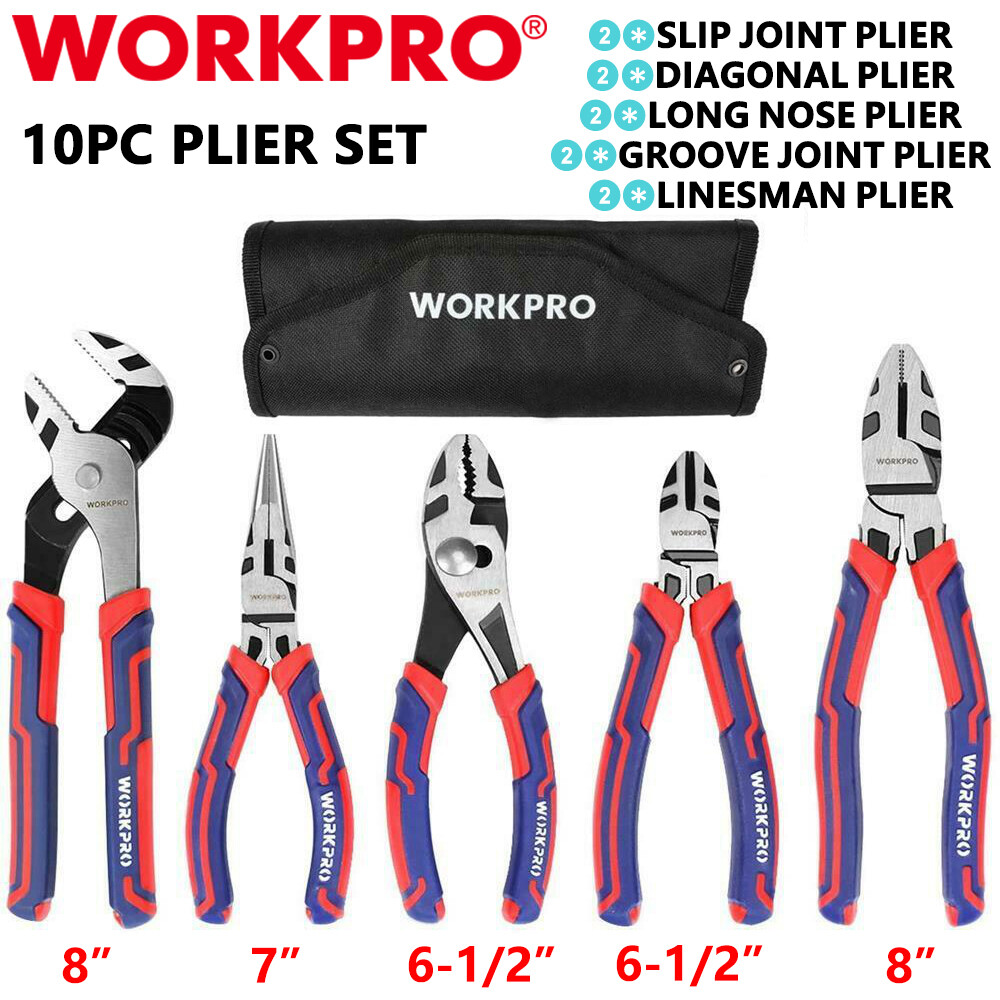 10PCS Plier Set Long Nose Plier Tool Needle Diagonal Linesman Groove Joint Plier
