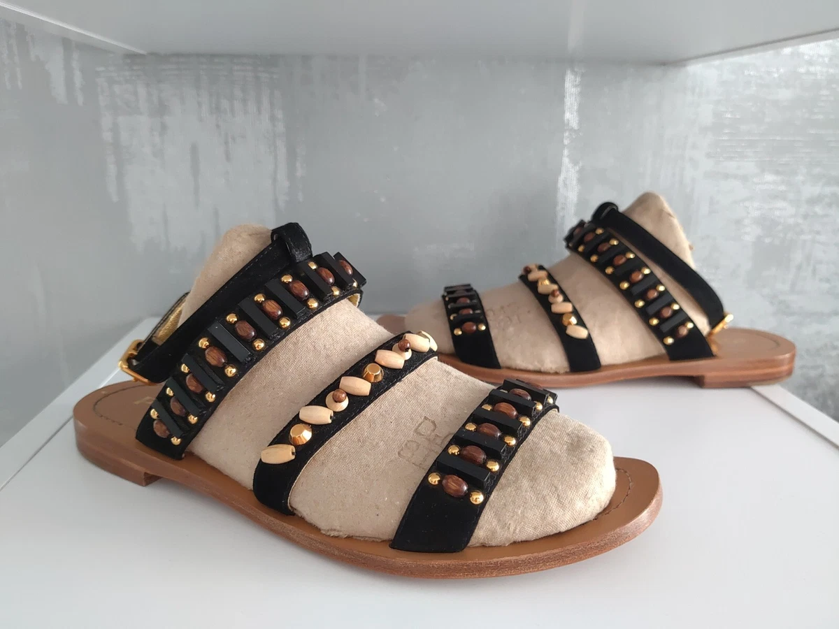 Black embellished sales sandals flat