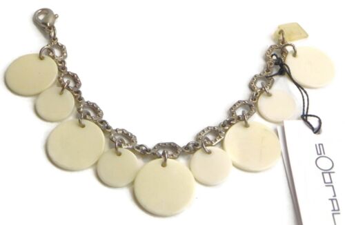 Sobral Fichas N34 White Charm Disks SilverTone Chain Link Artist Made Bracelet - Picture 2 of 4