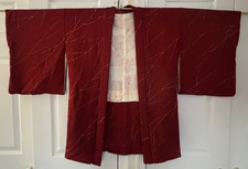 Unisex Japan KIMONO Lined Komon 32" Long Rust/Red w/ Peach Floral Lining