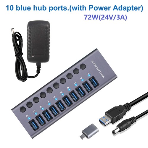 Aluminum USB 3.0 hub with Charging Function 72W Power Adapter Individual swiches - 第 12/16 張圖片